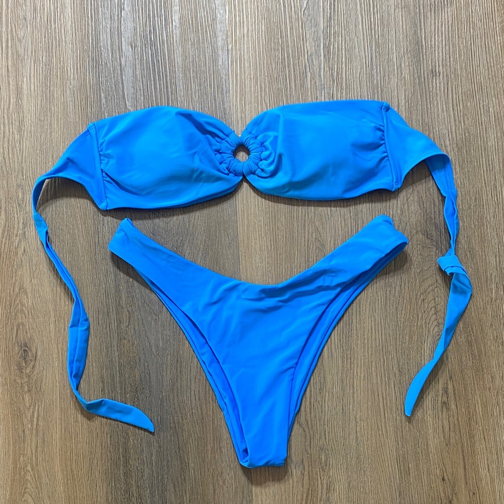Blue Bandeau Ring Bikini Set - Women Swim